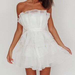 Selfie Leslie Bon Bon Tiered Organza Mini Dress White